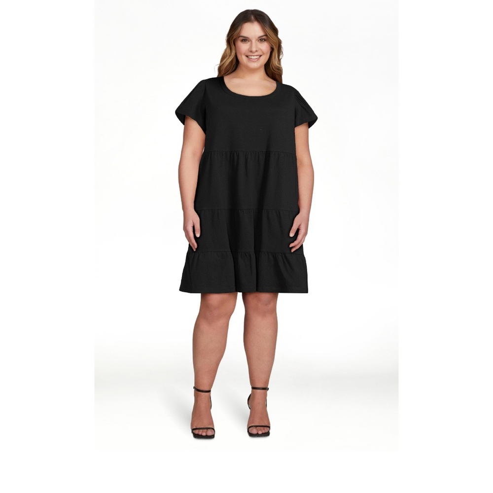 Time and Tru Women's Short Sleeve Tiered Knit Dress, Size XL